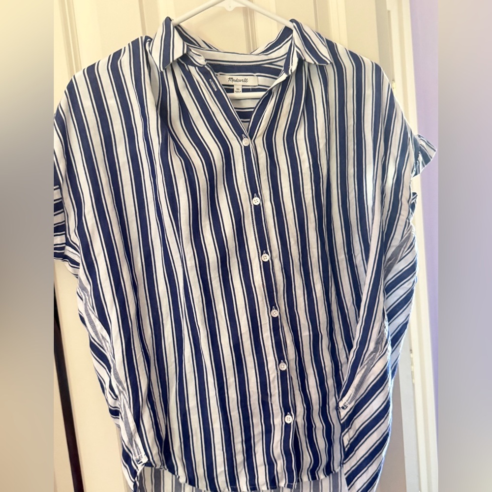 Madewell Blue and White Striped Women's Top - Picture 3 of 4